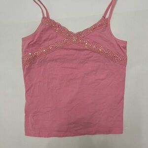 Deadstock y2K Lazena girl Pink Lace Trim Cami Top